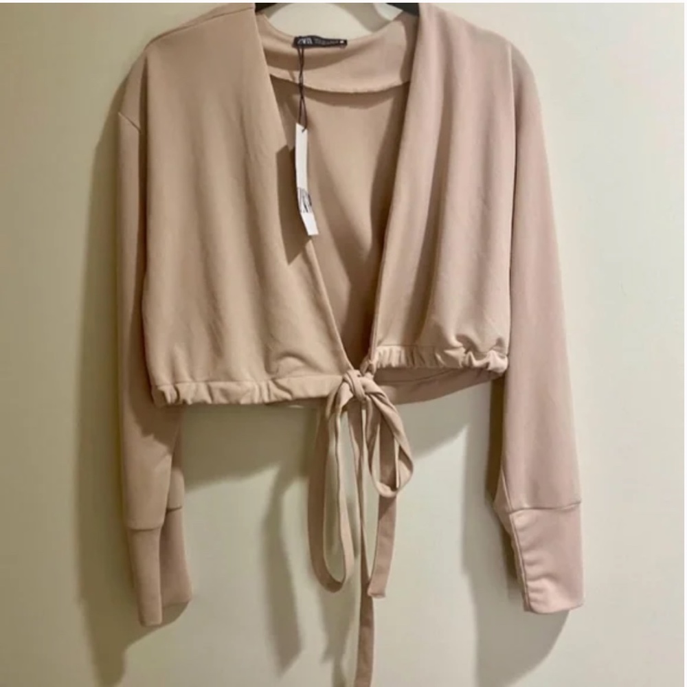 NWT Zara Pale Pink Wrap Front Blouse Size Small